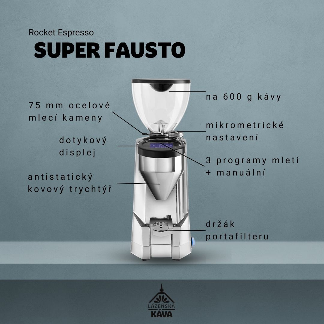 Profesionální mlýnek na kávu Rocket Espresso Super Fausto stříbrný.